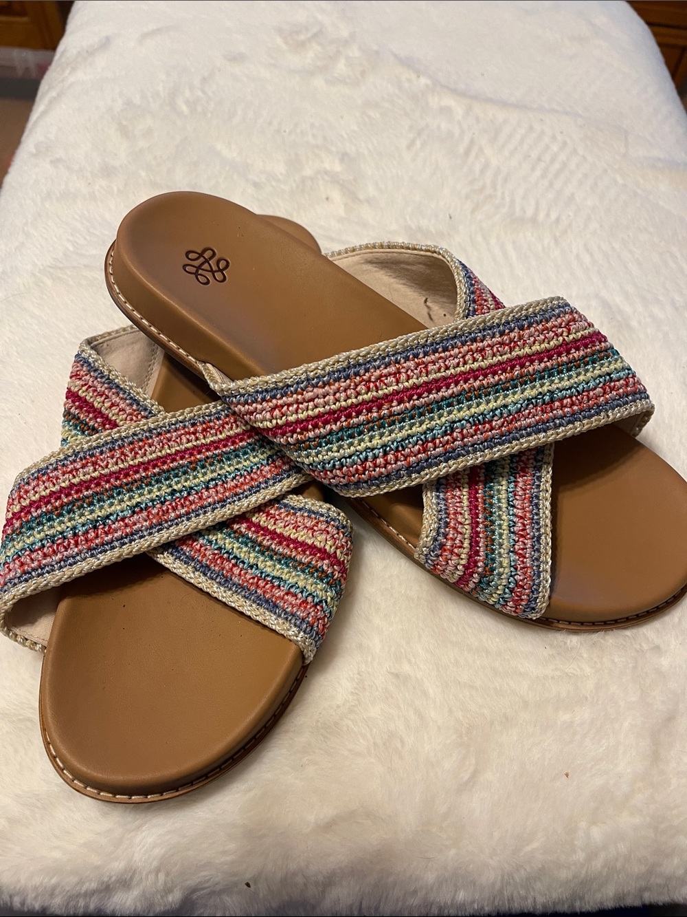 The Sak Multicolor Striped Crossband Slide Sandals with Brown Footbed